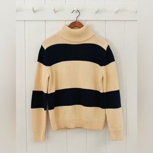 Vintage Cream and Black Striped Turtleneck Sweater